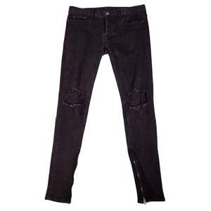 MNML Jeans Mens 32 35x34 Black Skinny Zipper Ankle Distressed